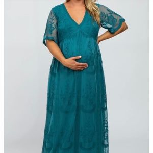 PINKBLUSH Teal Maternity Maxi Dress